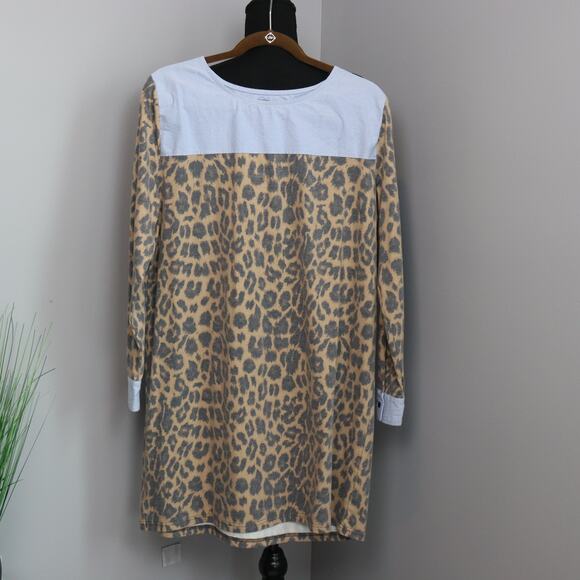 Crazy Train She's All That Tunic Dress Size Large Chambray Leopard - Picture 1 of 5